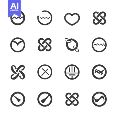 Aset desain premium: A Collection of 16 Abstract Geometric Icons in Black and White