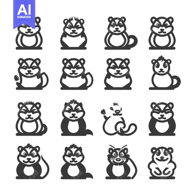 Aset desain premium: A Collection of 16 Black and White Cartoon Badger Illustrations