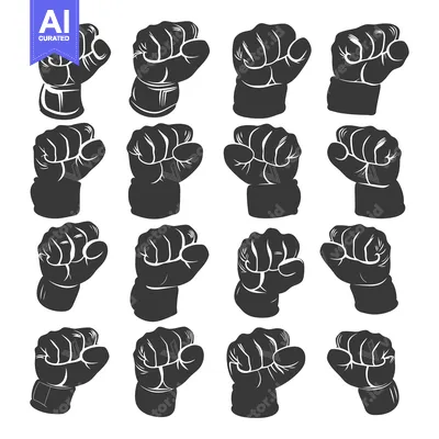 Aset desain premium: A Collection of 16 Black and White Fist Illustrations