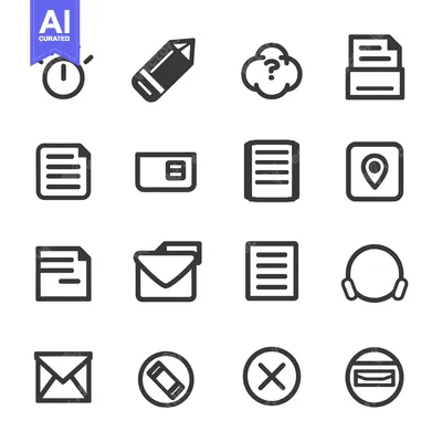 Popular premium asset: A Collection of 16 Black and White Icons Related to Documents and Comm