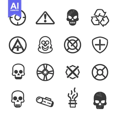 Aset desain premium: A Collection of 16 Black and White Icons with Various Symbols