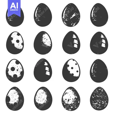 Aset premium populer: A Collection of 16 Black and White Stylized Eggs with Various Patterns