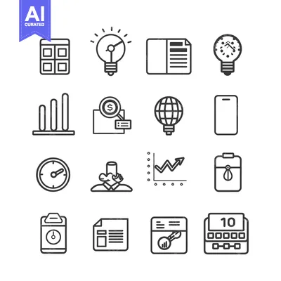 Aset premium populer: A Collection of 16 Business and Finance-Related Line Icons