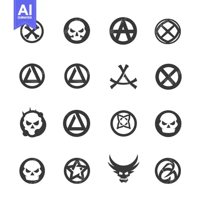 Aset premium populer: A Collection of 16 Circular and Abstract Skull and Anarchy Symbols