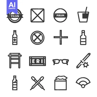 Aset desain premium: A Collection of 16 Diverse Black and White Icons