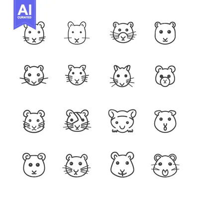 Popular premium asset: A Collection of 16 Line Art Hamster Faces with Different Expressions