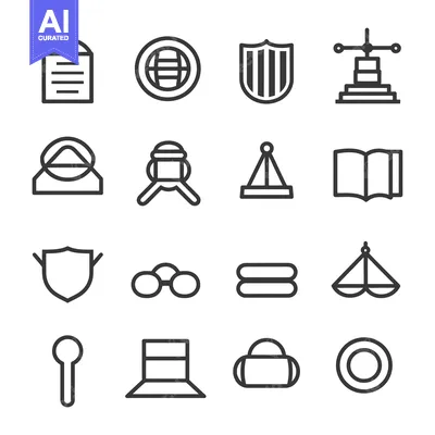 Aset desain premium: A Collection of 16 Line Art Icons for Various Objects