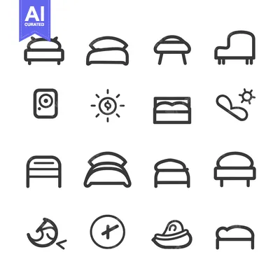 Aset premium populer: A Collection of 16 Line Drawings Depicting Beds, Furniture, and Other
