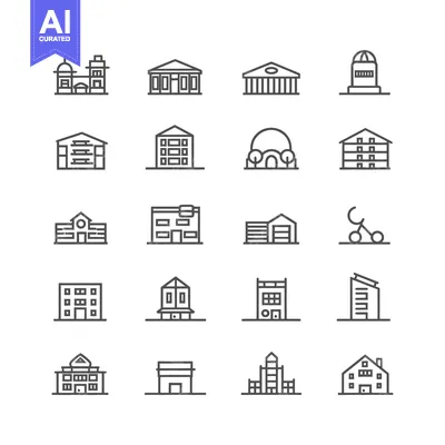 Popular premium asset: A Collection of 16 Line Drawings Depicting Diverse Building Styles