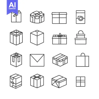 A Collection of 16 Line Drawings Depicting Various Types of Boxes and