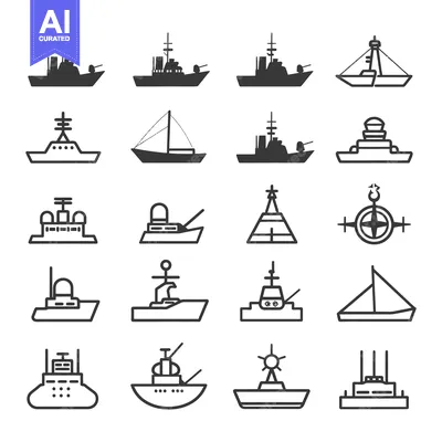 Aset premium populer: A Collection of 16 Line Drawings Depicting Various Types of Ships