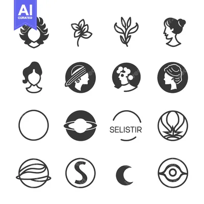 Aset premium populer: A Collection of 16 Monochromatic Logos Featuring Abstract Shapes, Flor