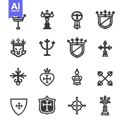 A Collection of 16 Ornamental, Heraldic, and Religious Symbols