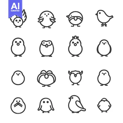 Aset desain premium: A collection of 16 outlined bird icons