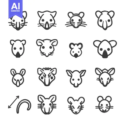 A collection of 16 outlined mouse face icons