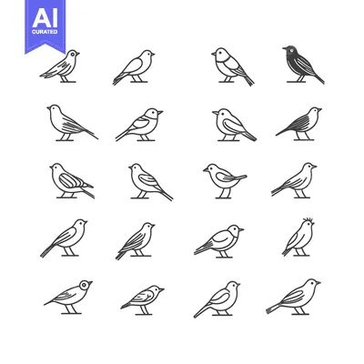 A Collection of 16 Simple Bird Outline Illustrations
