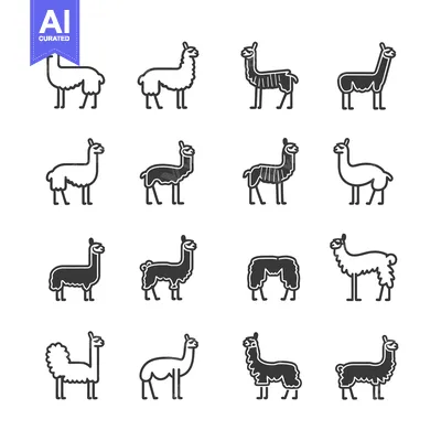 Premium design asset: A Collection of 16 Simple Line Art Llamas