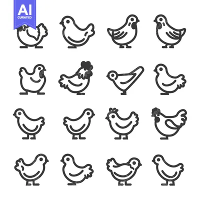 Aset premium populer: A Collection of 16 Simple Line Drawings of Chickens and Roosters