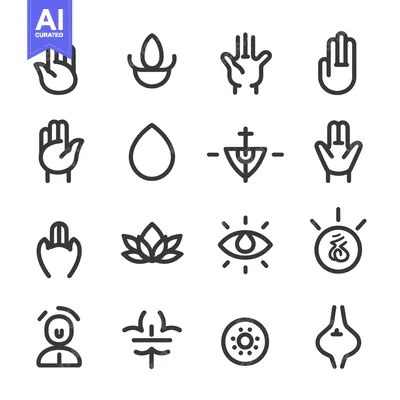 Aset desain premium: A Collection of 16 Spiritual and Symbolic Icons in Black and White