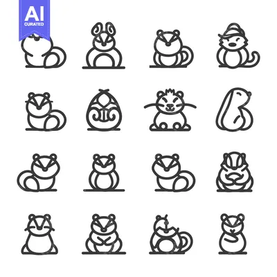 Aset premium populer: A Collection of 16 Unique Squirrel Line Art Illustrations