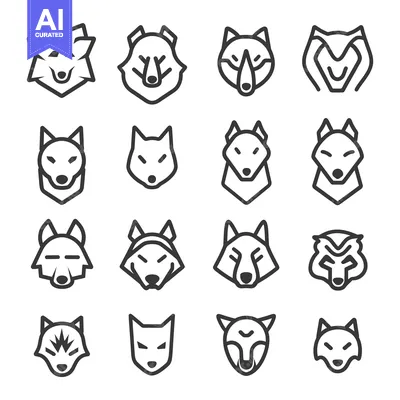 Popular premium asset: A Collection of 16 Unique Wolf Head Icons in Outline Style