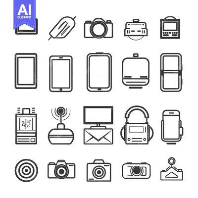 Aset desain premium: A Collection of 18 Simple Black and White Icons Depicting Various Elec