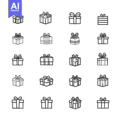 Aset premium populer: A Collection of 18 Unique Outline Gift Box Icons