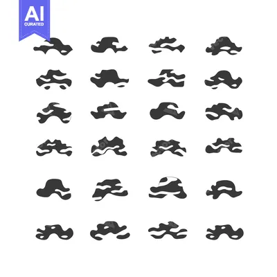 Aset desain premium: A collection of 20 abstract cloud shapes in black