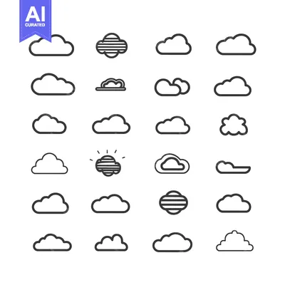 Aset premium populer: A Collection of 20 Black and White Cloud Icons