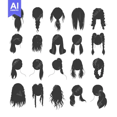 Aset premium populer: A Collection of 20 Black and White Female Hairstyle Silhouettes
