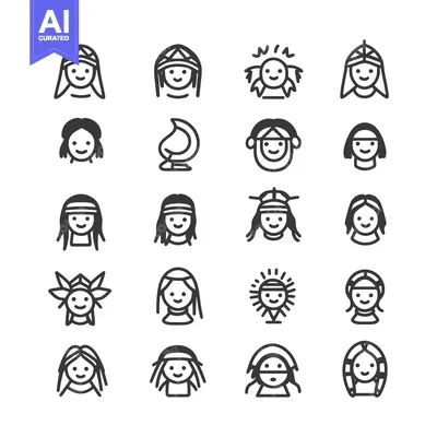 Aset premium populer: A Collection of 20 Black and White Line Art Illustrations of People We