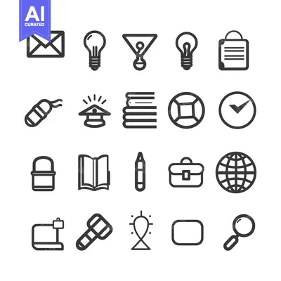 Aset desain premium: A Collection of 20 Black and White Outline Icons