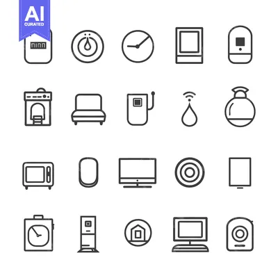 Aset premium populer: A Collection of 20 Black and White Outline Icons for Electronic Device
