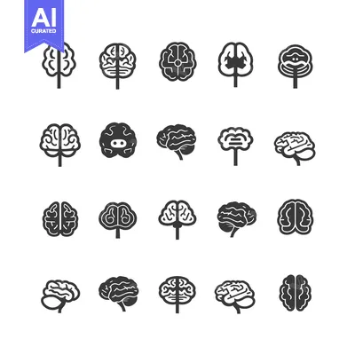 Aset desain premium: A Collection of 20 Brain Icons in Various Styles