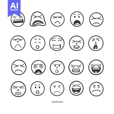 A Collection of 20 Circular Emojis Depicting Various Facial Expression