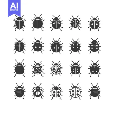 Aset desain premium: A Collection of 20 Different Ladybug Variations in Black Silhouettes