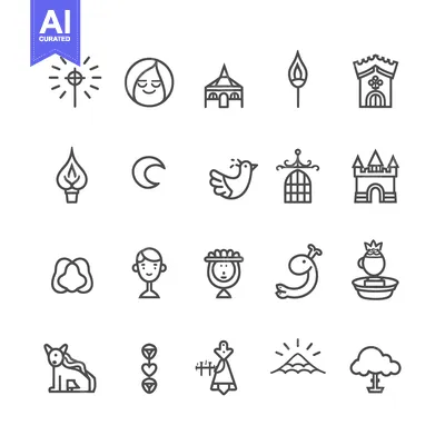 A Collection of 20 Diverse Line Icons Representing Various Objects and