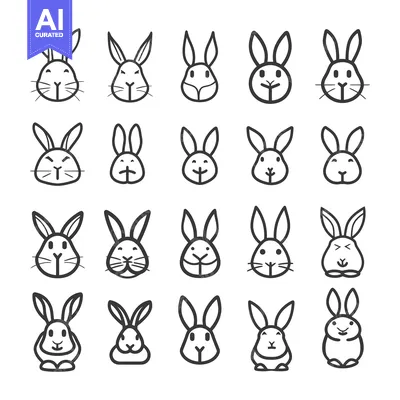 Aset premium populer: A collection of 20 hand-drawn line art bunny rabbit illustrations