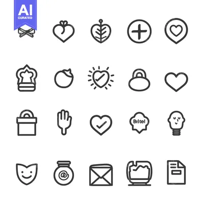 Popular premium asset: A Collection of 20 Hand-Drawn Outline Icons Featuring Hearts, Bells, a