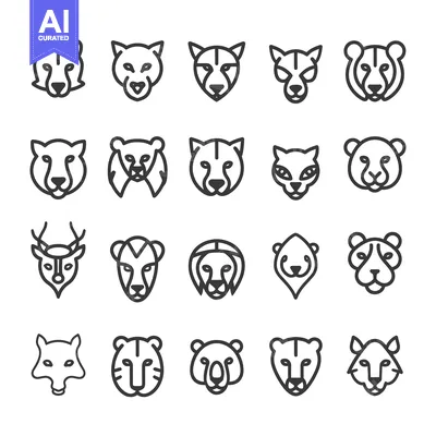 Aset premium populer: A Collection of 20 Line Art Animal Head Illustrations