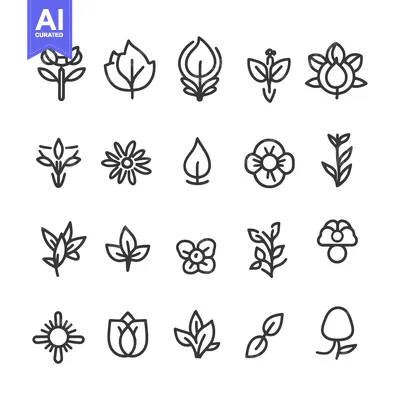 Aset premium populer: A Collection of 20 Line Art Flower and Leaf Icons