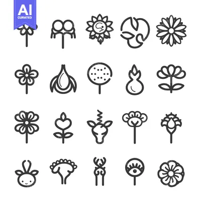 A Collection of 20 Line Art Flower and Plant Icons