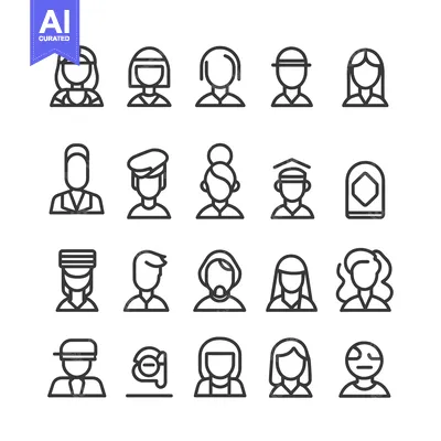 A Collection of 20 Line Art Icons Depicting Different Hairstyles, Head