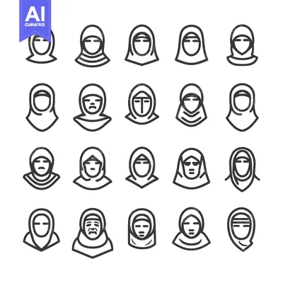 A Collection of 20 Line Art Icons Depicting Women Wearing Various Styl