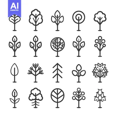 Aset premium populer: A Collection of 20 Line Art Tree Icons