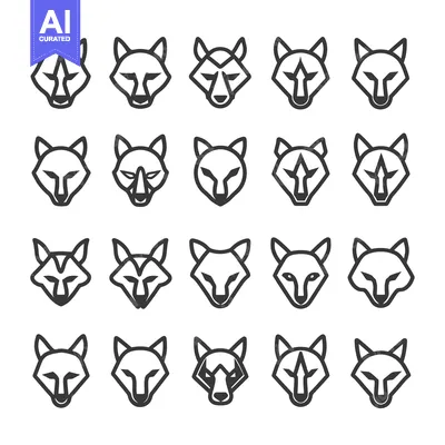 Premium design asset: A Collection of 20 Line Art Wolf Head Illustrations