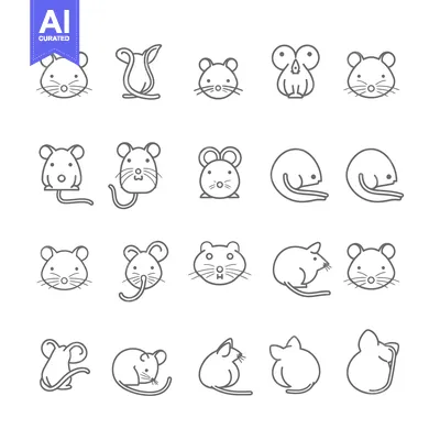 Aset premium populer: A Collection of 20 Line Drawings Depicting Mice in Various Poses