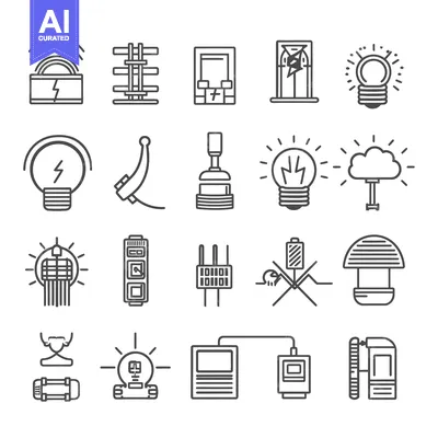 Aset premium populer: A Collection of 20 Line Drawings of Light Bulbs and Electrical Compone