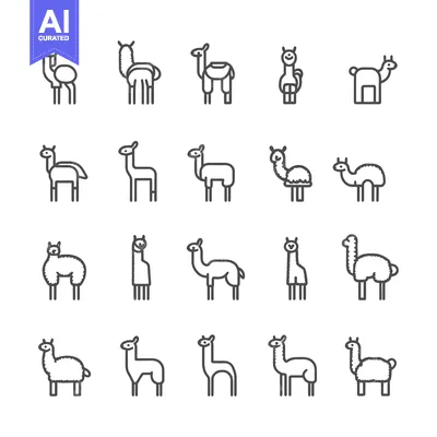 Aset premium populer: A Collection of 20 Line Drawings of Llamas in Various Poses