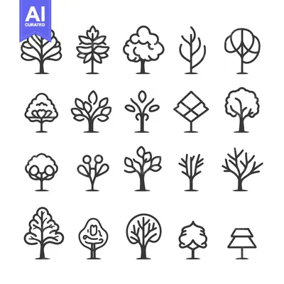 A Collection of 20 Line Drawings of Trees